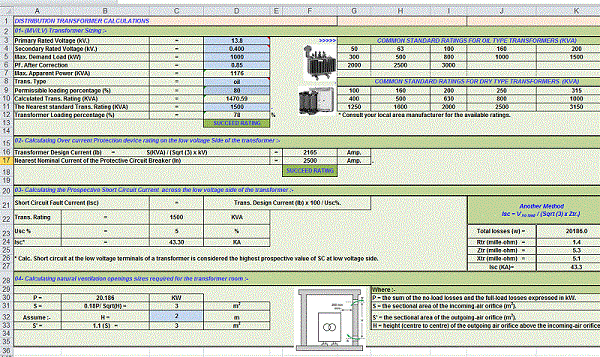 Distribution Transformer Excel Spread Sheet Calculator