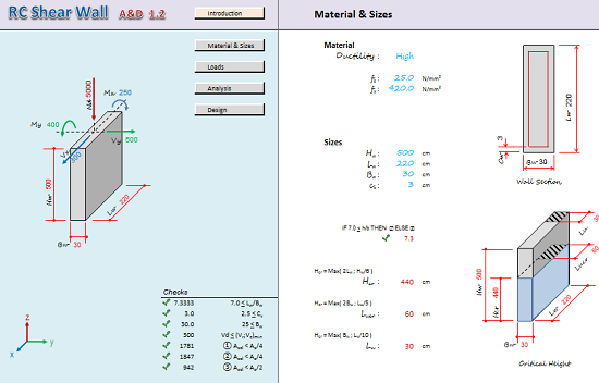 RC Shear Wall Analysis and Design Spreadsheet Calculator