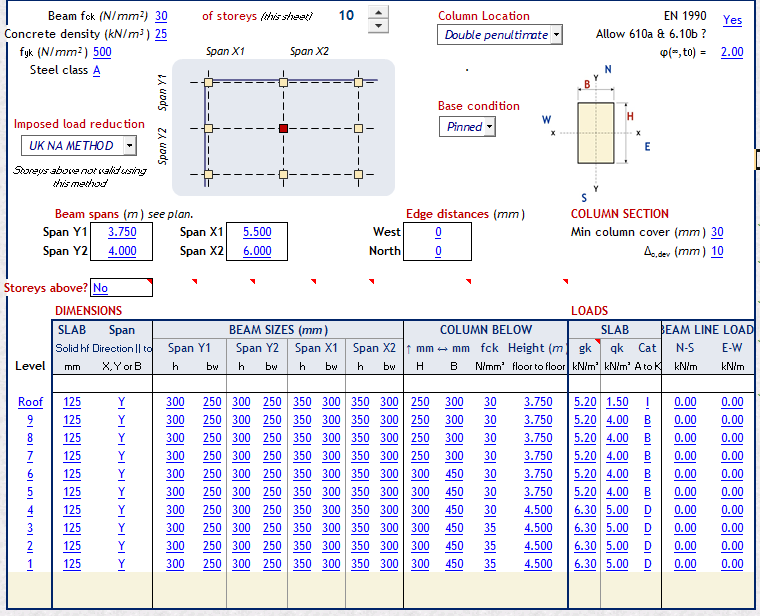 Column Load Evaluation Spreadsheet Calculator