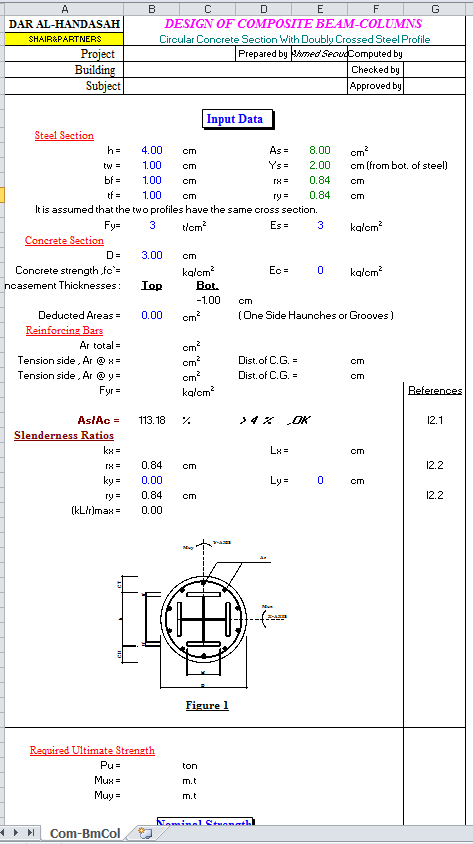 Circular Composite Beams and Columns Design Spreadsheet Calculator