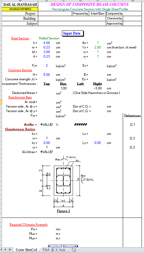 Composite Rectangular Beam and Columns Spreadsheet Calculator