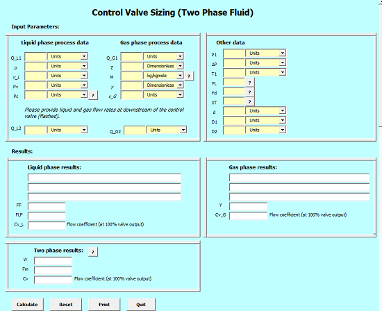 One and Two Phase Control Valve Sizing Macro Enabled Excel Spreadsheet Calculator