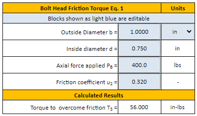 Bolt Head Friction Torque Formula and Calculator per. MIL-HDBH-60