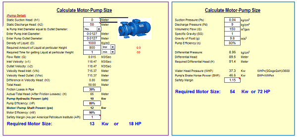 Pump Motor Size Calculator Spreadsheet