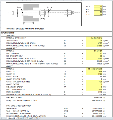 Collar Bolt Flange Pressure Vessel Spreadsheet Calculator