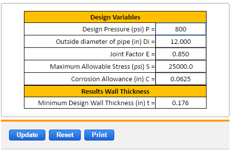 Reinforcement Wall Thickness Plate ASME Pressure Vessel Section VIII  Equations and Calculator: