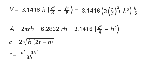 Spherical Cap Segment Volume and Area Equation